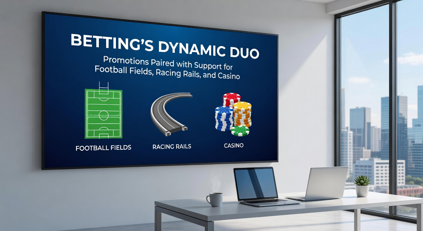 Dynamic image of a horse racing track with thundering hooves, promotional banners for racing specials, and support icons floating above the rails to illustrate real-time betting assistance