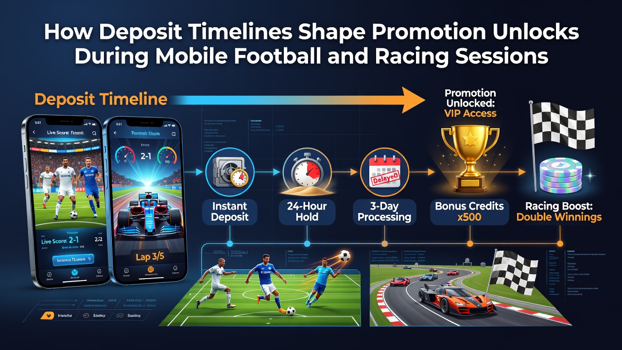 Smartphone screen displaying racing odds with deposit confirmation and active promotion banner