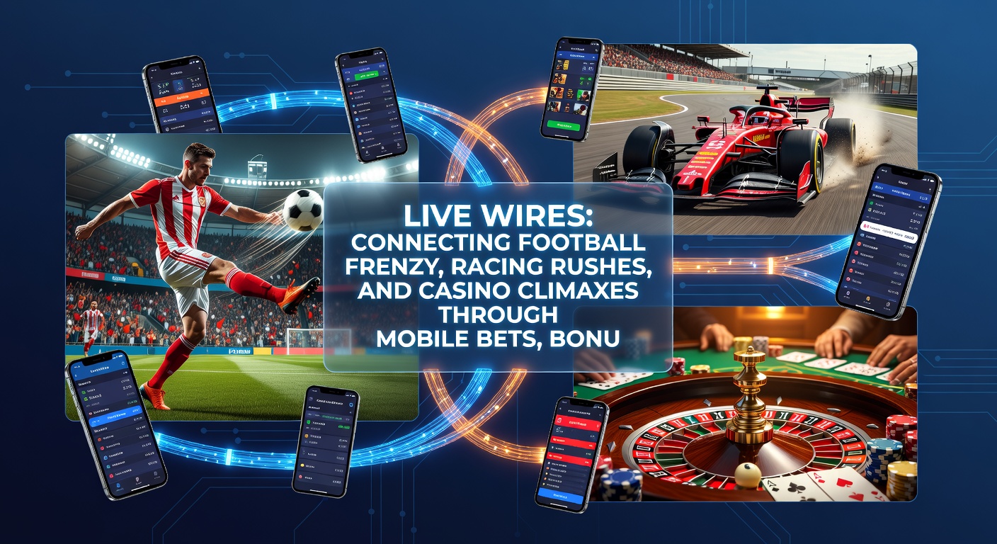 Close-up of a smartphone app interface with live horse racing odds, football live scores, and casino bonus promotions overlaid for easy navigation