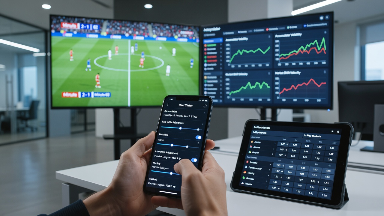 Racing and casino accumulator interface on mobile device with live line updates