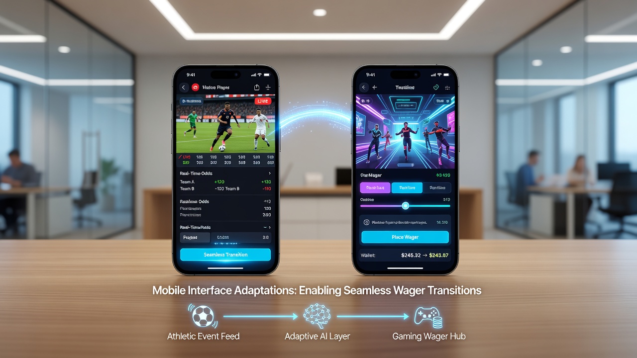 Close-up of mobile screen during wager transition with funding methods and sync indicators