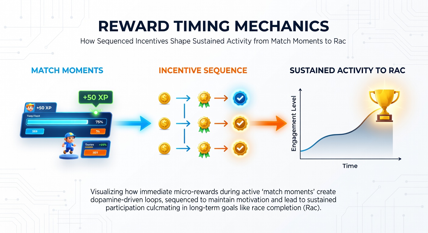 Detailed view of reward sequences in action during race intervals and slot reel cycles with timing indicators