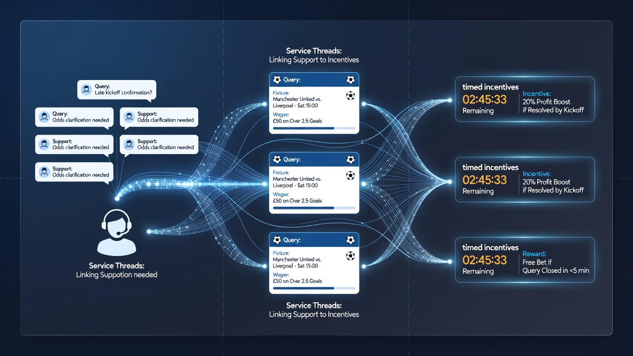 Support dashboard connecting user queries to promotional timers for racing and football bets